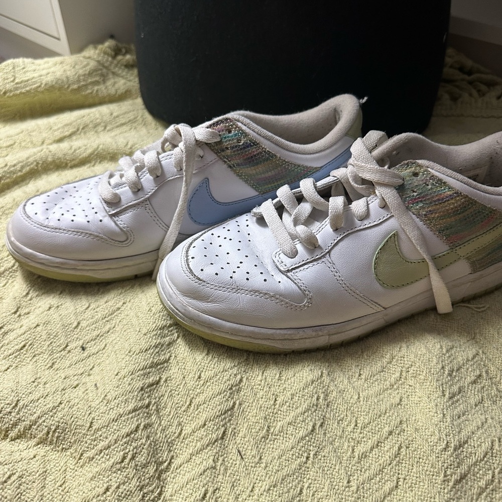 Nike White Sneakers with Blue and Green Accents
